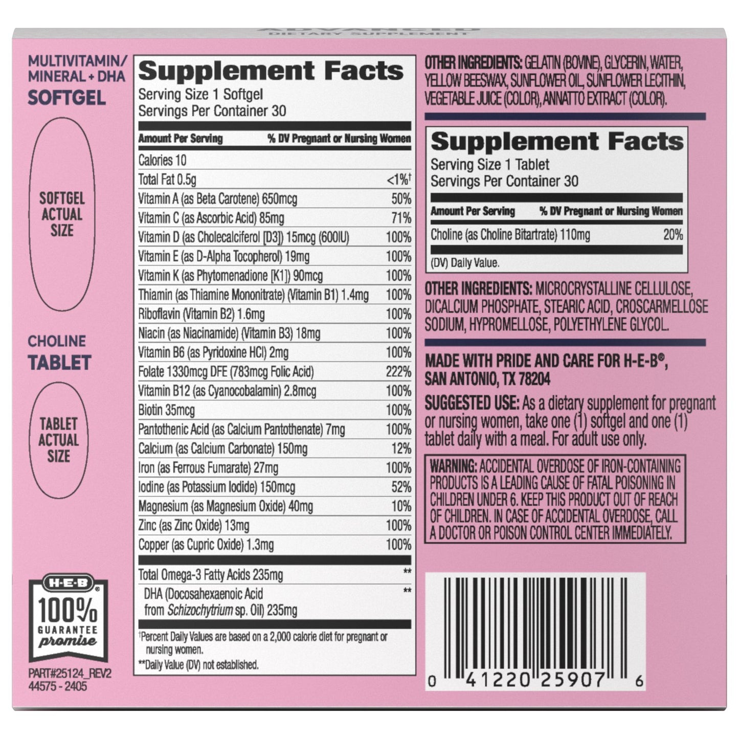H-E-B Women's Prenatal 2-Step Combo Vitamin Pack