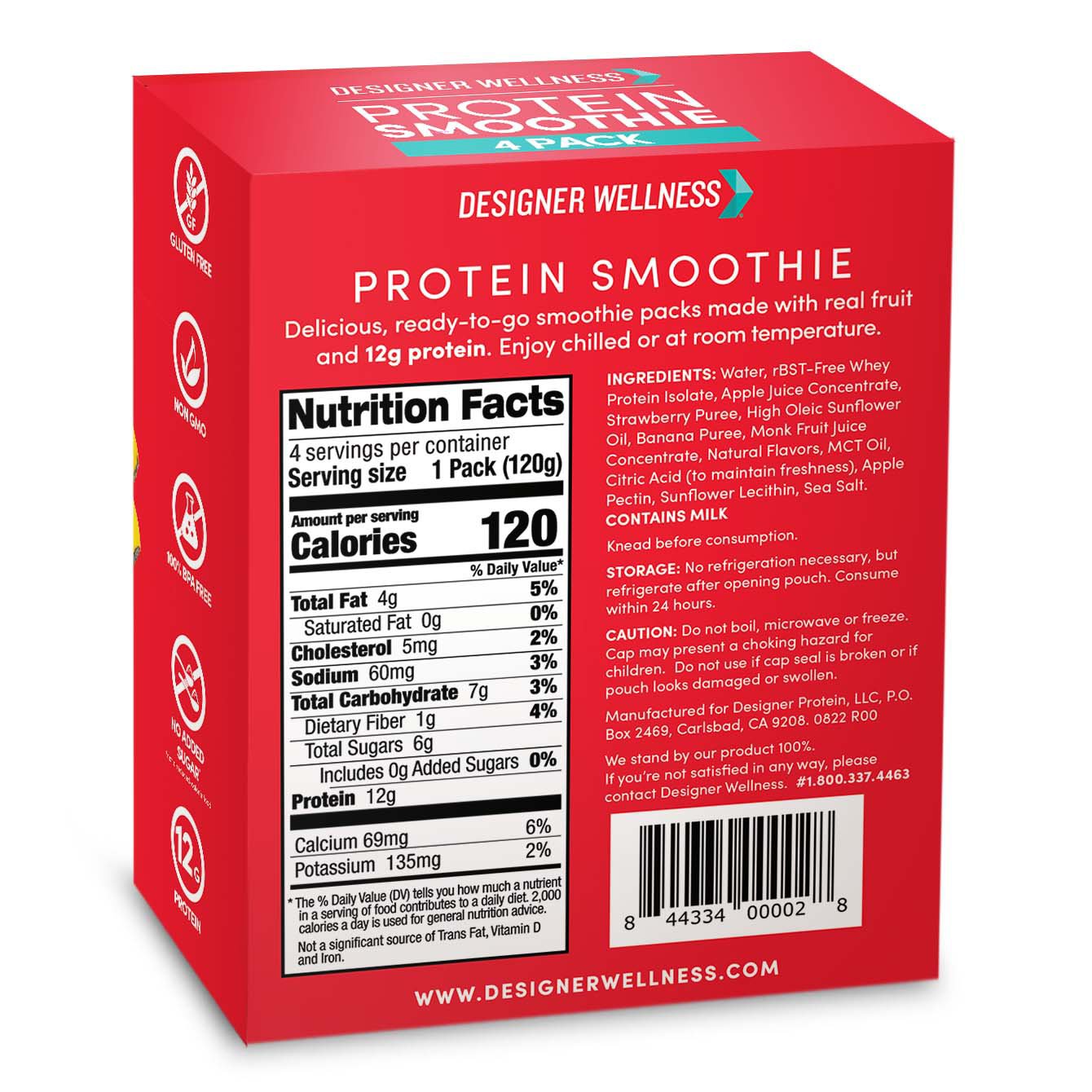 Designer Wellness 12g Protein Smoothies 4 pk - Strawberry Banana