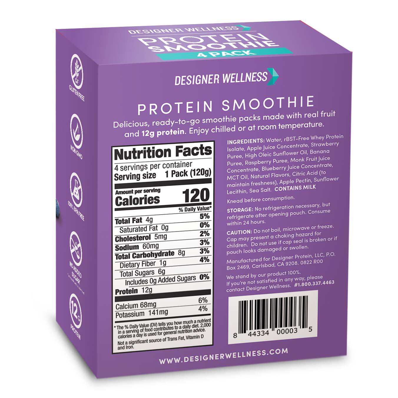 Designer Wellness 12g Protein Smoothies 4 pk - Mixed Berry