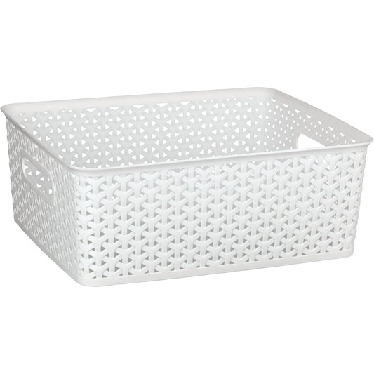our goods Cross Weave Rectangle Storage Bin, Medium - White