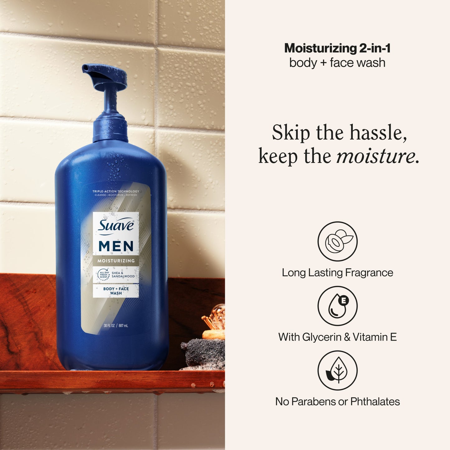 Suave Men Moisturizing 2-in-1 Face & Body Wash - Shea & Sandalwood