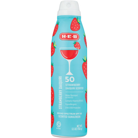 H-E-B Oxybenzone Free Strawberry Daiquiri Sunscreen Spray – SPF 50