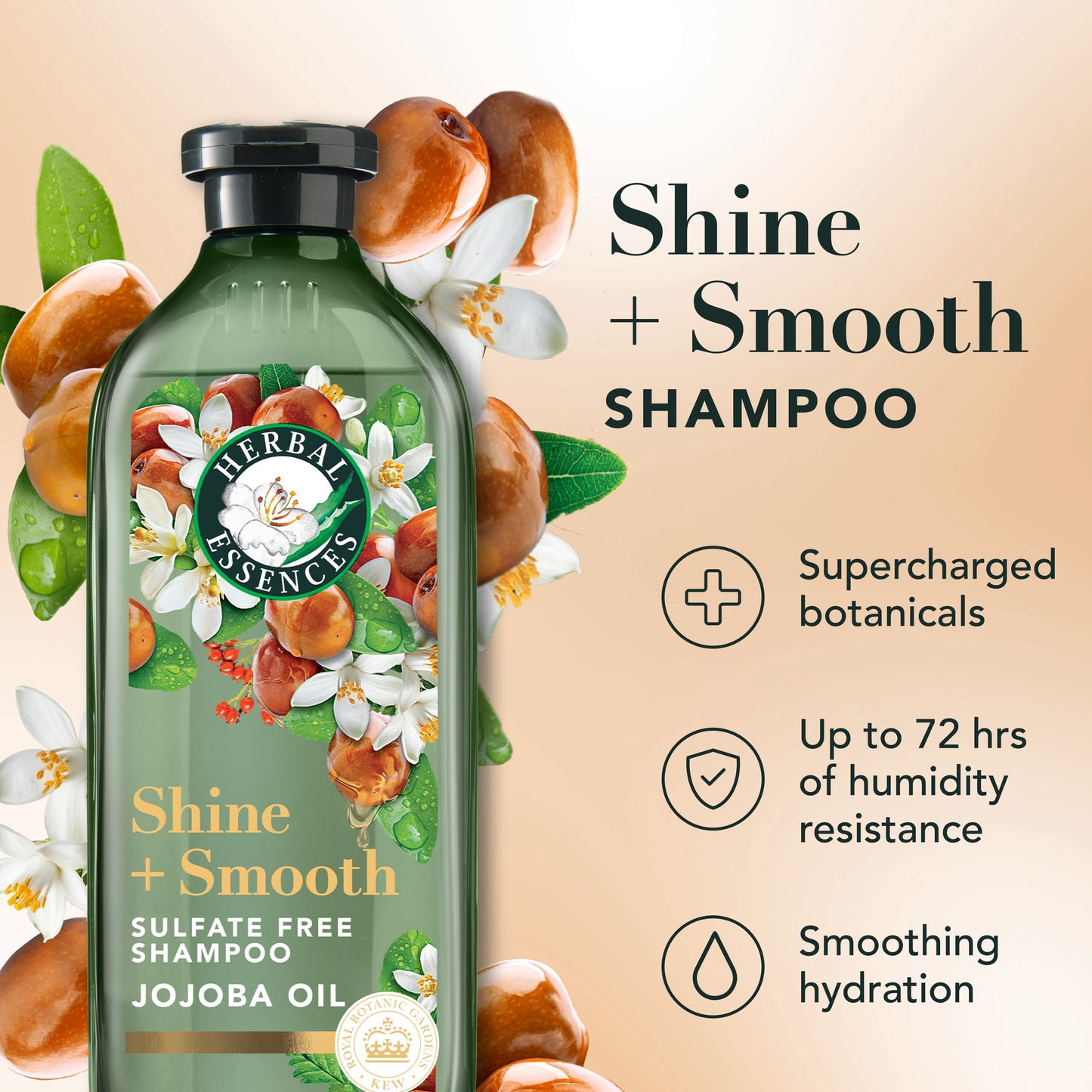 Herbal Essences Shine + Smooth Jojoba Oil Sulfate Free Shampoo, 13.5 fl oz