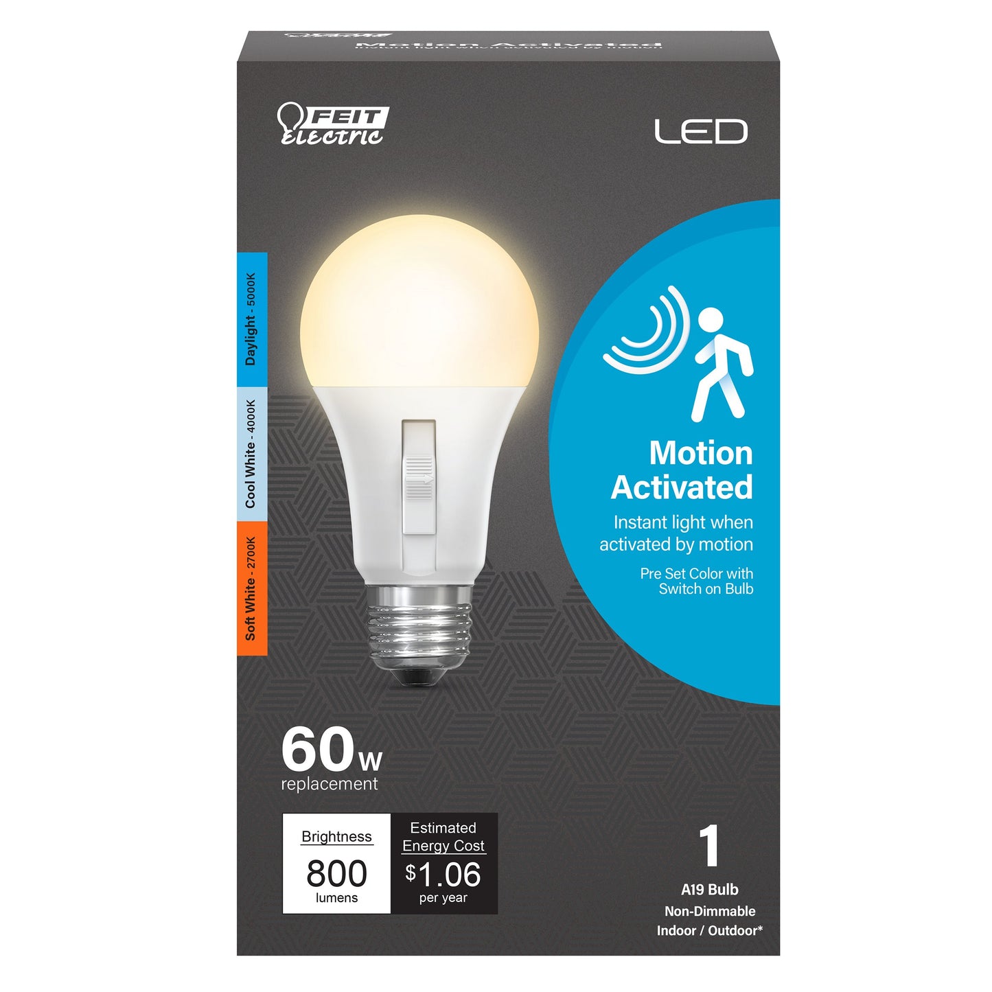 Feit Electric A19 60-Watt Motion Activated LED Light Bulb
