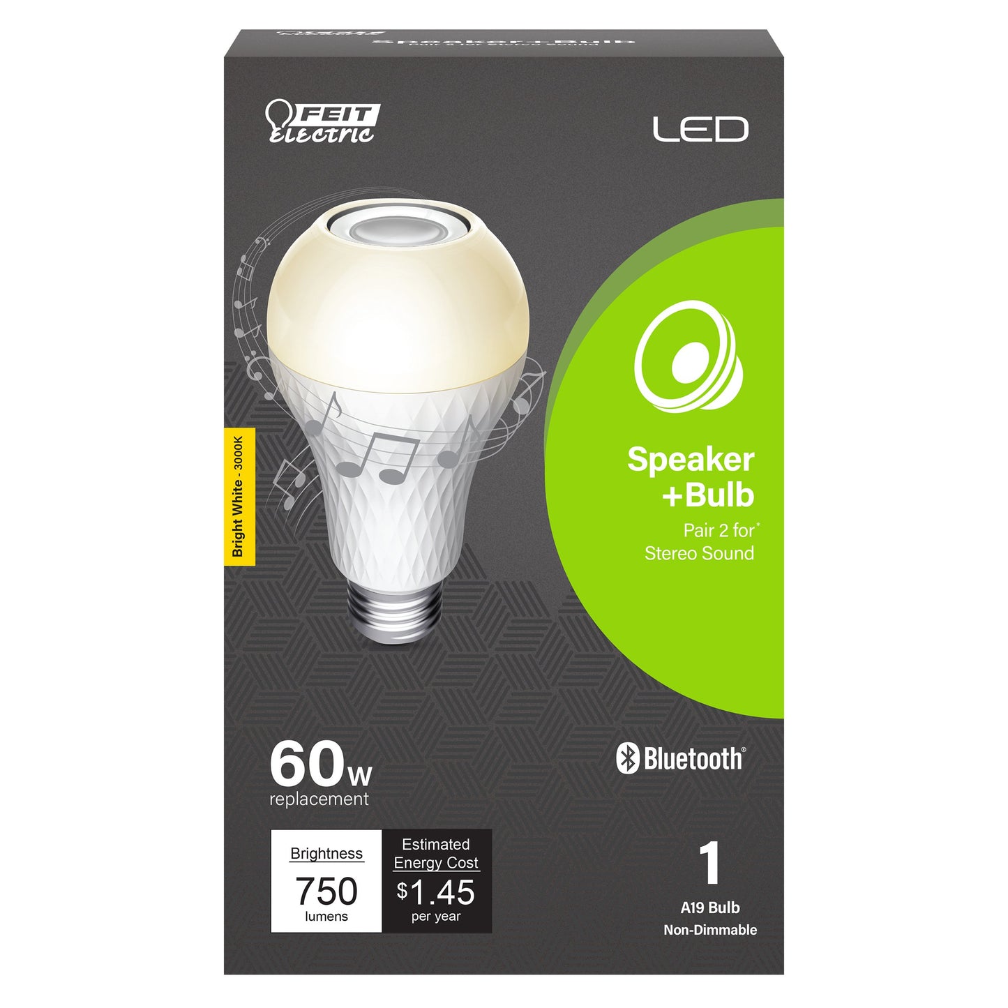 Feit Electric A19 60-Watt LED Light Bulb with Bluetooth Speaker