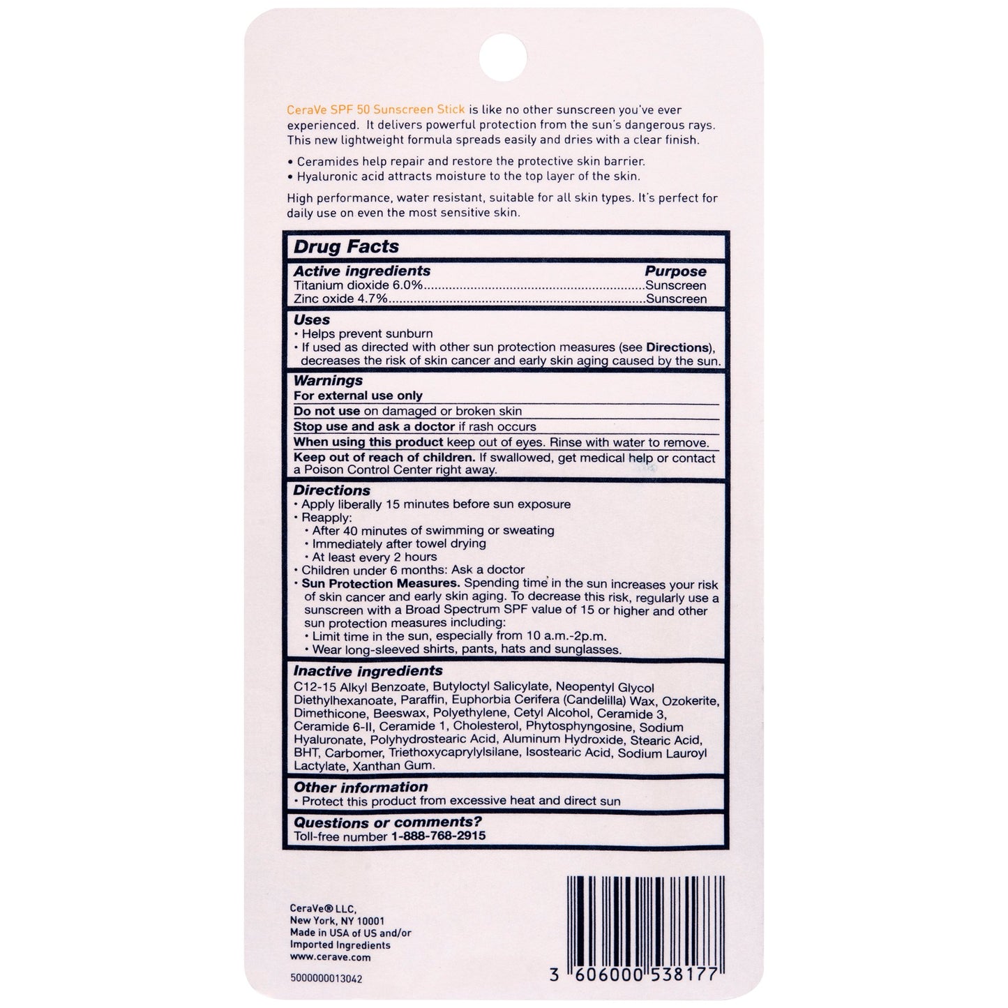 CeraVe InvisibleZinc Sunscreen Stick Broad Spectrum SPF 50