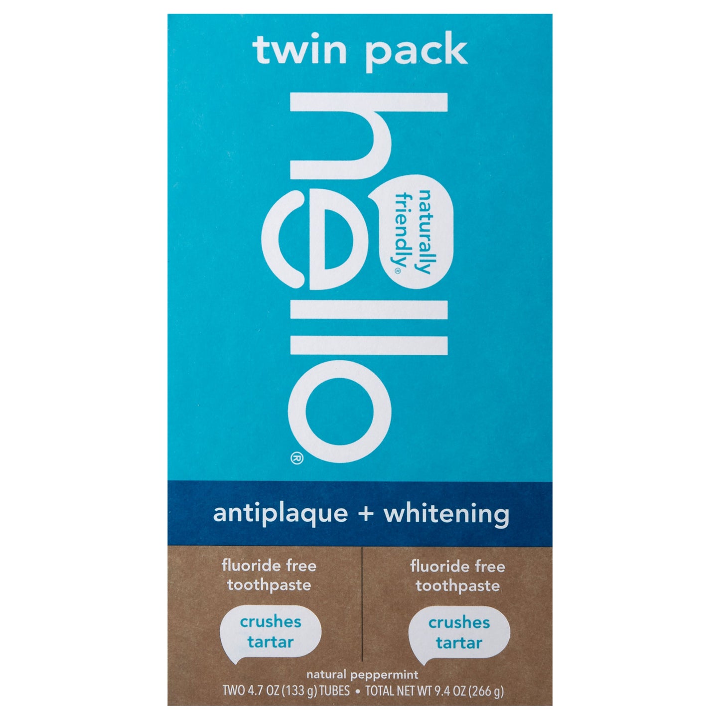 hello Antiplaque + Whitening  Natural Peppermint Fluoride Free Toothpaste, 2 Pk