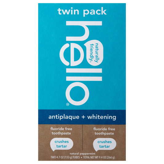 hello Antiplaque + Whitening  Natural Peppermint Fluoride Free Toothpaste, 2 Pk