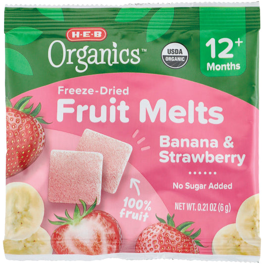 H-E-B Organics Toddler Fruit Melts -  Banana & Strawberry
