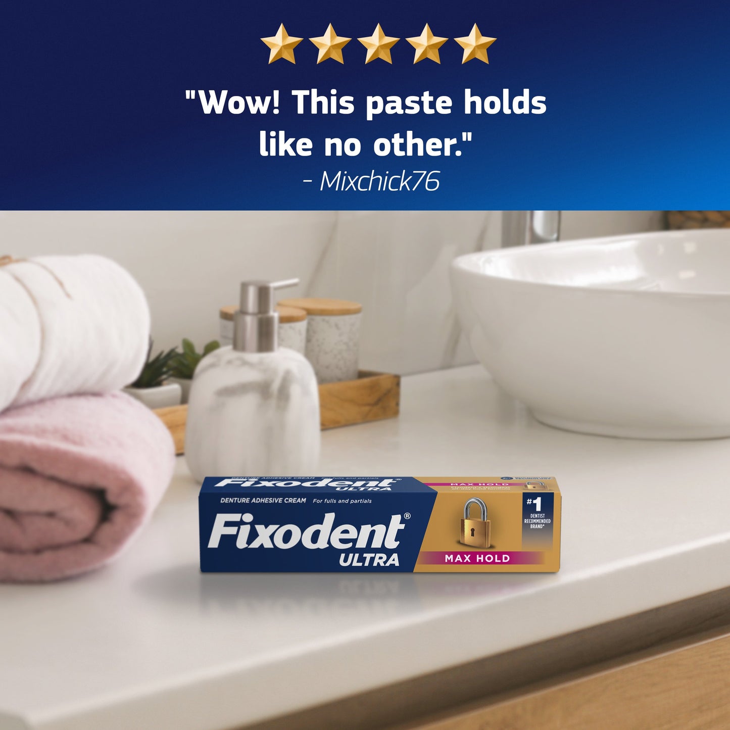 Fixodent Ultra Max Hold Denture Adhesive Cream, 2 pk