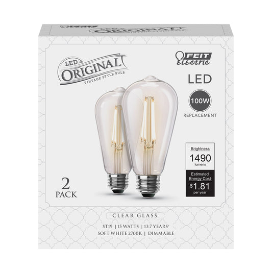 Feit Electric Vintage ST19 100-Watt Clear Glass LED Light Bulbs