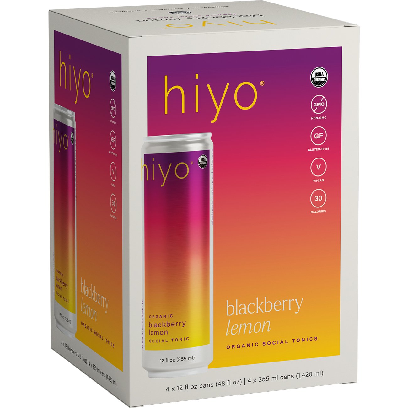 hiyo Non-Alcoholic Sparkling Social Tonic 4 pk Cans - Blackberry Lemon