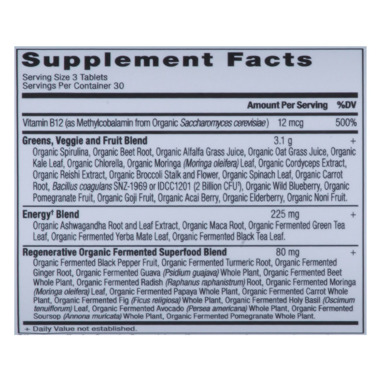 Ancient Nutrition Organic Super Greens Energizer Tablets