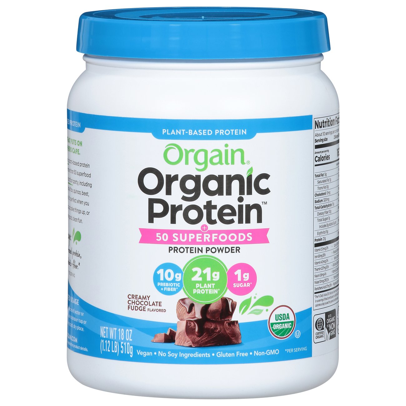 Orgain Organic 21g Plant Protein Powder + Superfoods - Chocolate Fudge