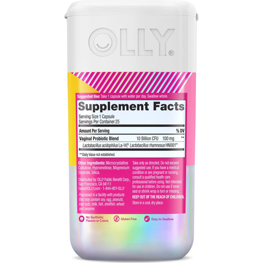 OLLY Happy Hoo-Ha Vaginal Health pH Balance 10 billion CFU Probiotic Capsules