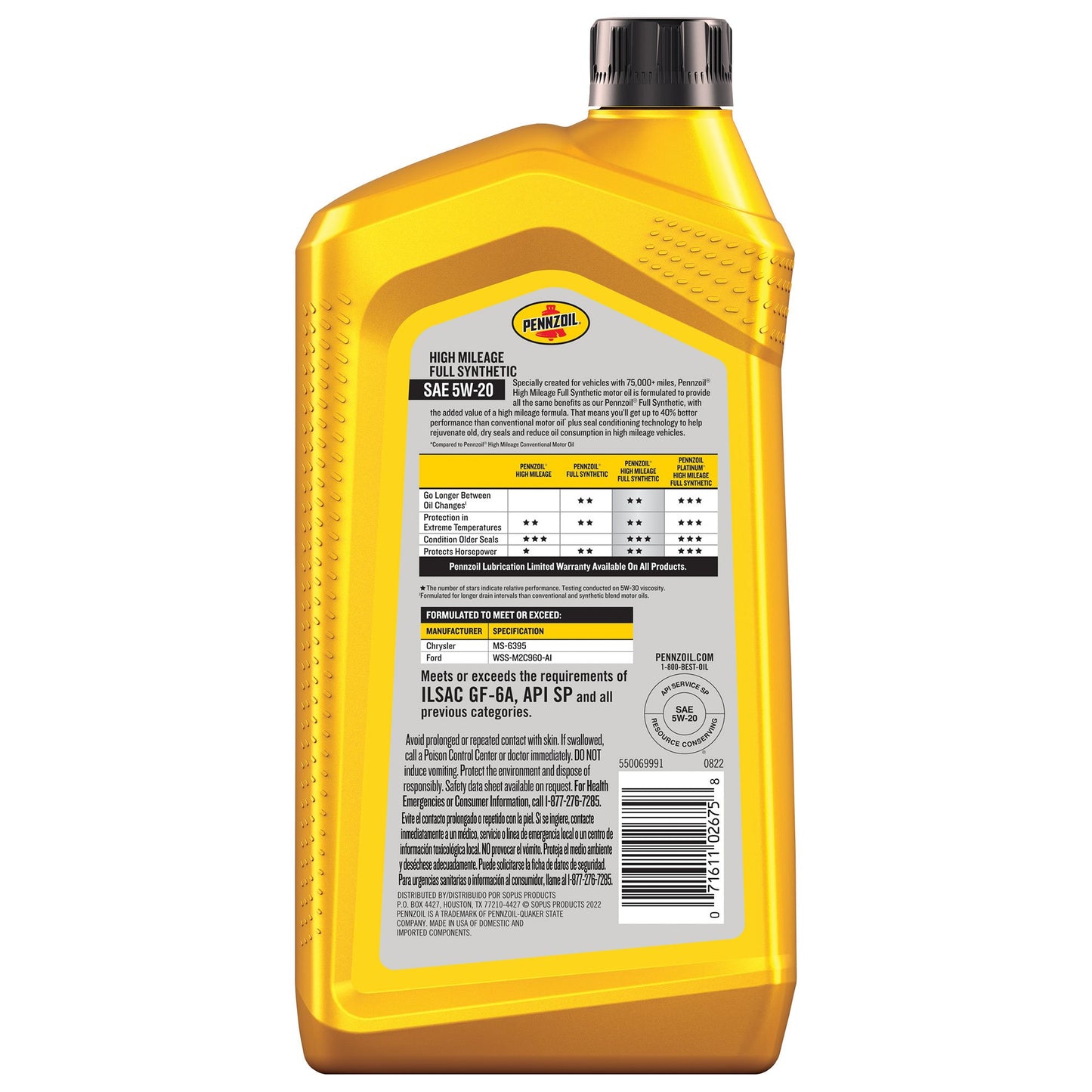 Pennzoil High Mileage Full Synthetic SAE 5W-20 Motor Oil
