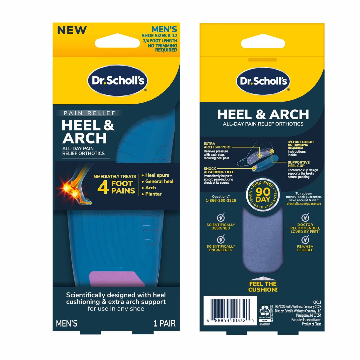 Dr. Scholl's Pain Relief Heel & Arch Insoles - Men's 8-12
