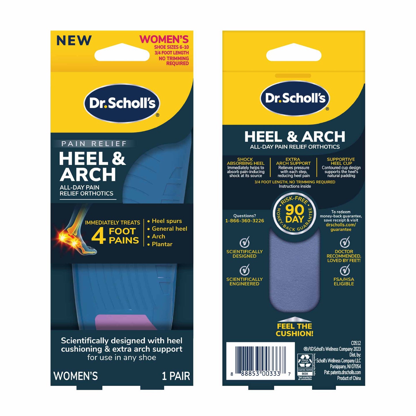 Dr. Scholl's Pain Relief Heel & Arch Women's 6-10 Insoles