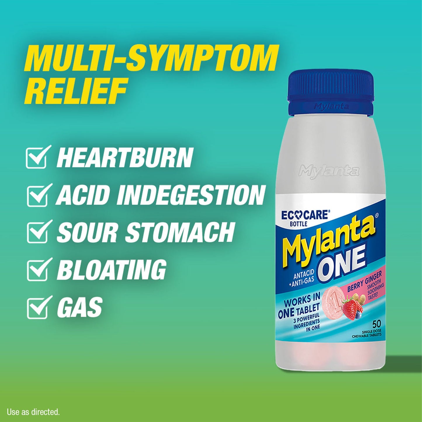 Mylanta One Antacid & Anti-Gas Chewable Tablets - Berry Ginger