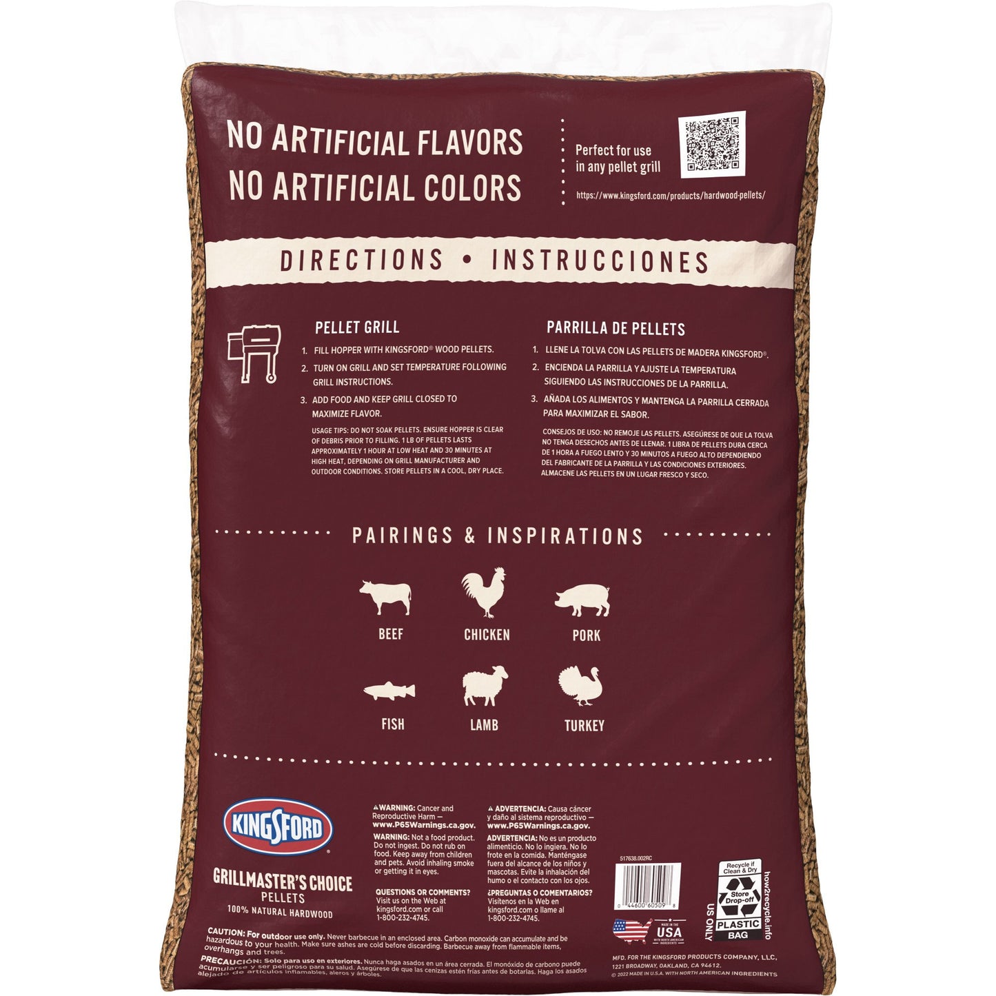 Kingsford 100% Natural Hardwood Grillmaster's Choice Wood Pellets - Hickory, Cherry and Oak