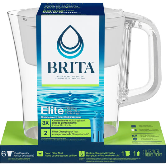 Brita Small 6 Cup Denali Water Filter Pitcher with 1 Brita Elite™ Filter, White