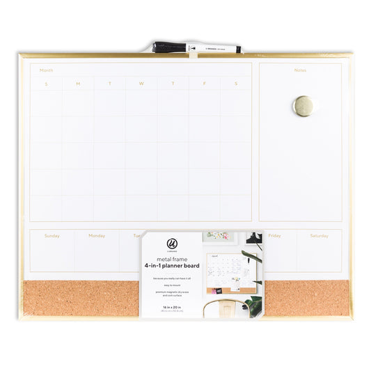 U Brands Metal Frame 4-in-1 Dry Erase Planner Board