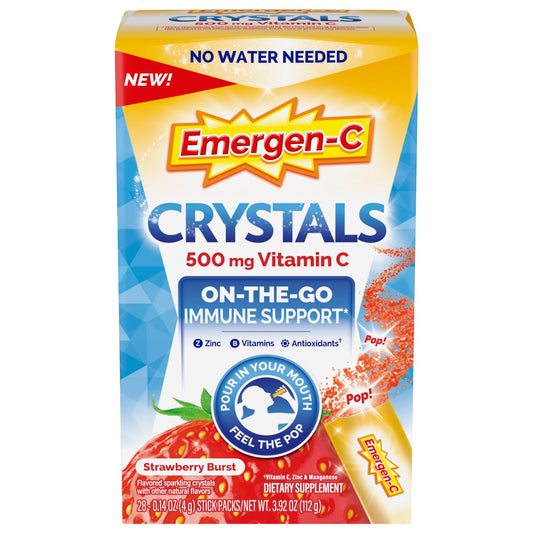 Emergen-C Crystals, On-the-Go  Immune Support Supplement with Vitamin C, B Vitamins, Zinc and Manganese, Strawberry Burst