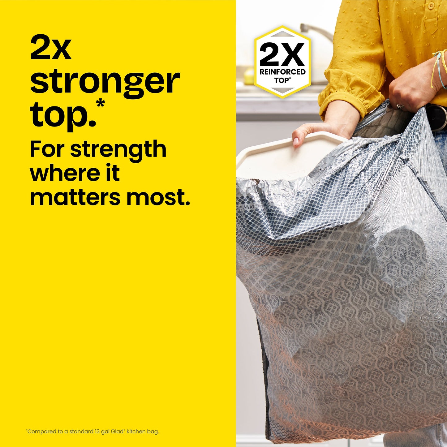 Glad ForceFlex MaxStrength Tall Kitchen Drawstring Trash Bags, 13 Gallon - Fresh Clean Scent with Febreze Freshness