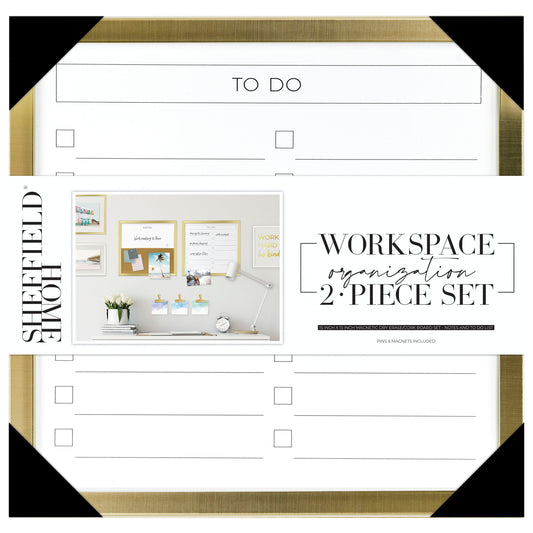 Sheffield Home Gold Frame 2 Piece Magnetic Dry Erase/Cork Board Set