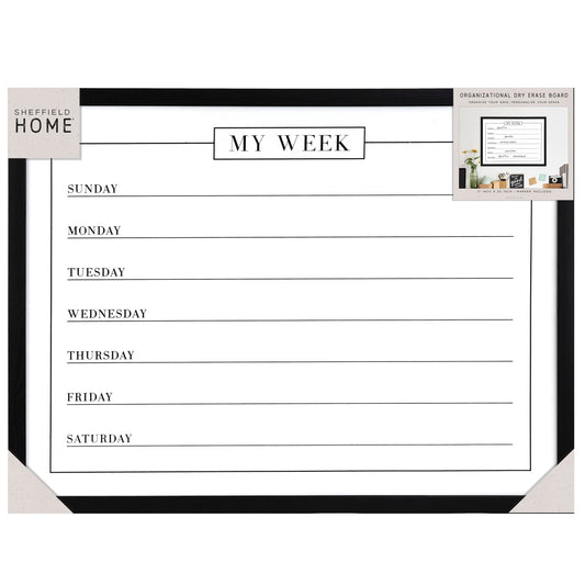 Sheffield Home Weekly Planner Black Frame Dry Erase Board