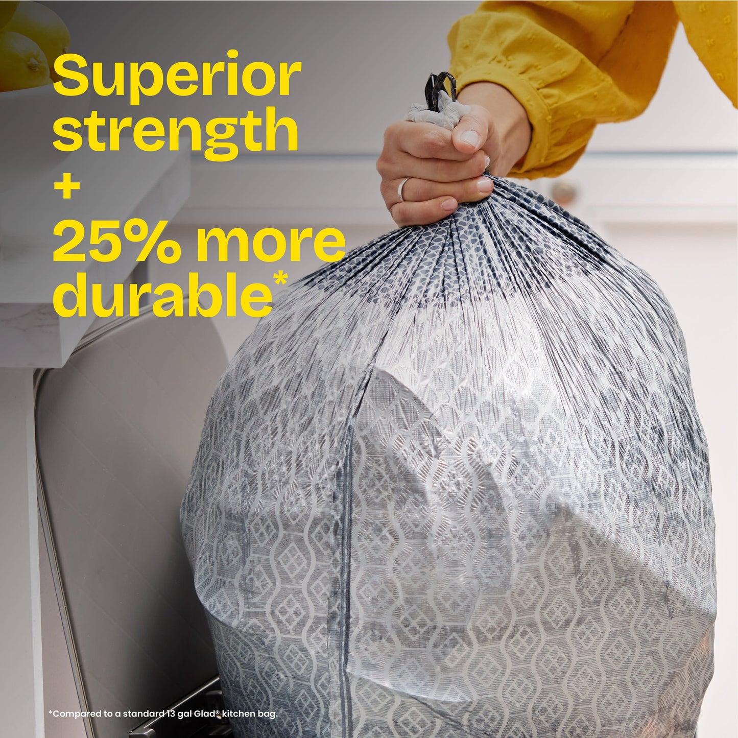Glad ForceFlex MaxStrength Tall Kitchen Drawstring Trash Bags, 13 Gallon - Gain & Febreze Scent
