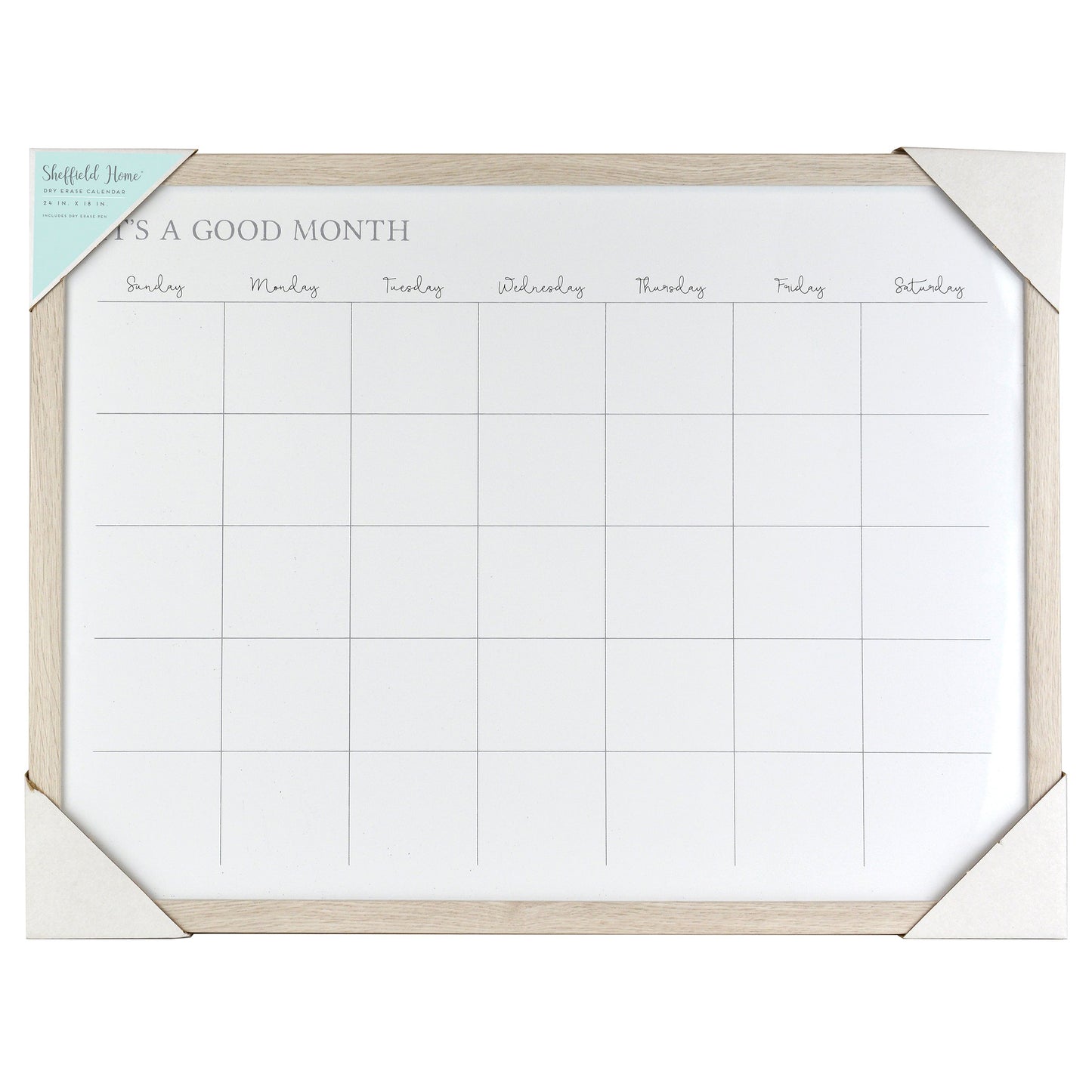 Sheffield Home Monthly Planner Wood Frame Dry Erase Calendar