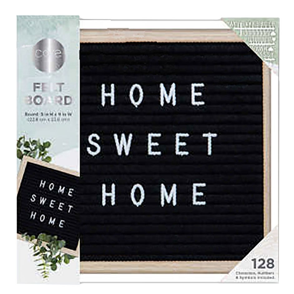 Core Bamboo Square Wood Frame Black Felt Message Board