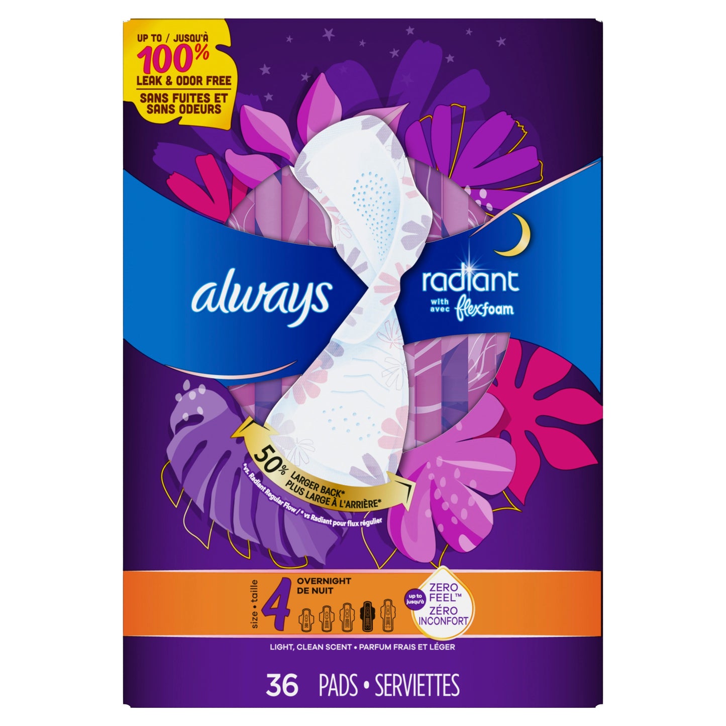 Always Radiant Pads with Wings - Overnight Size 4