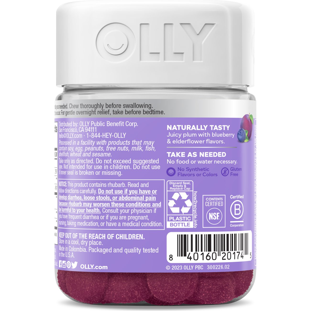 OLLY Keep It Moving Constipation & Digestive Support Gummies - Plum Berry
