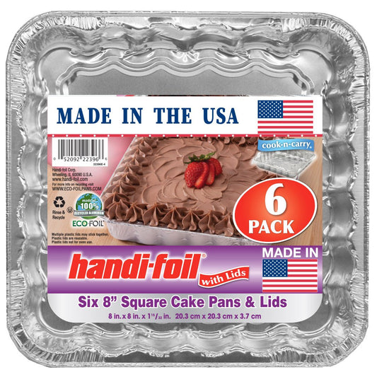 Handi-Foil Square Cake Pans & Lids, 6 pk
