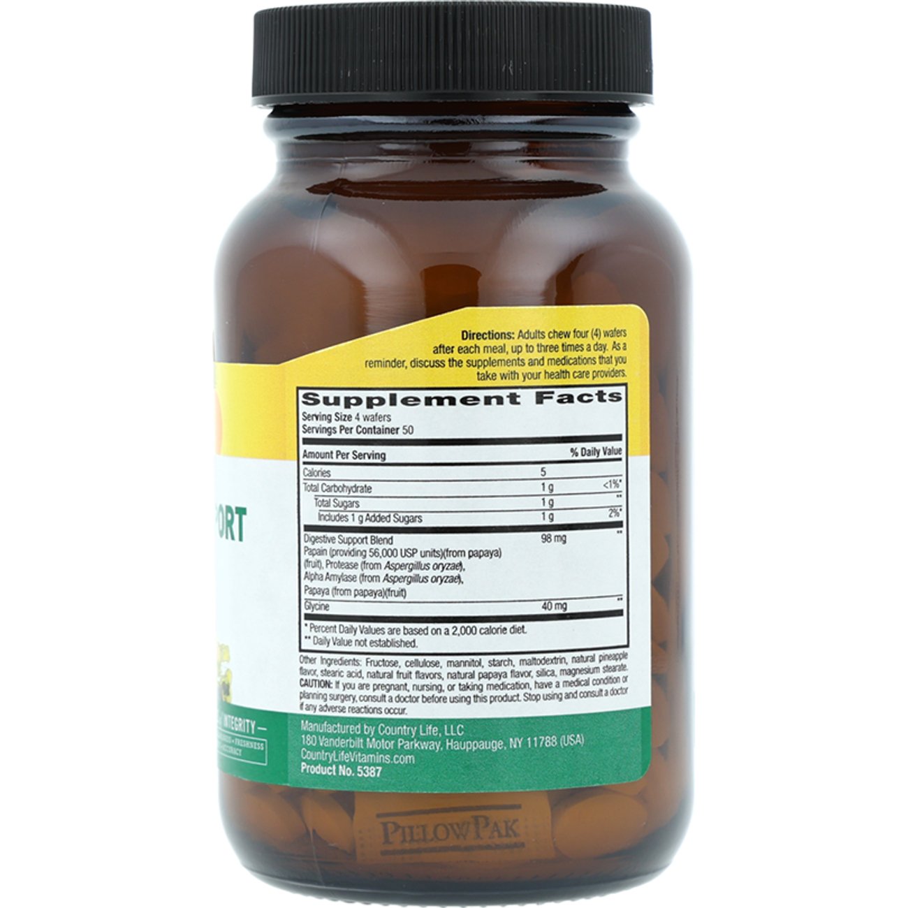 Country Life Vitamins Papaya Digestive Support Chewable Wafers