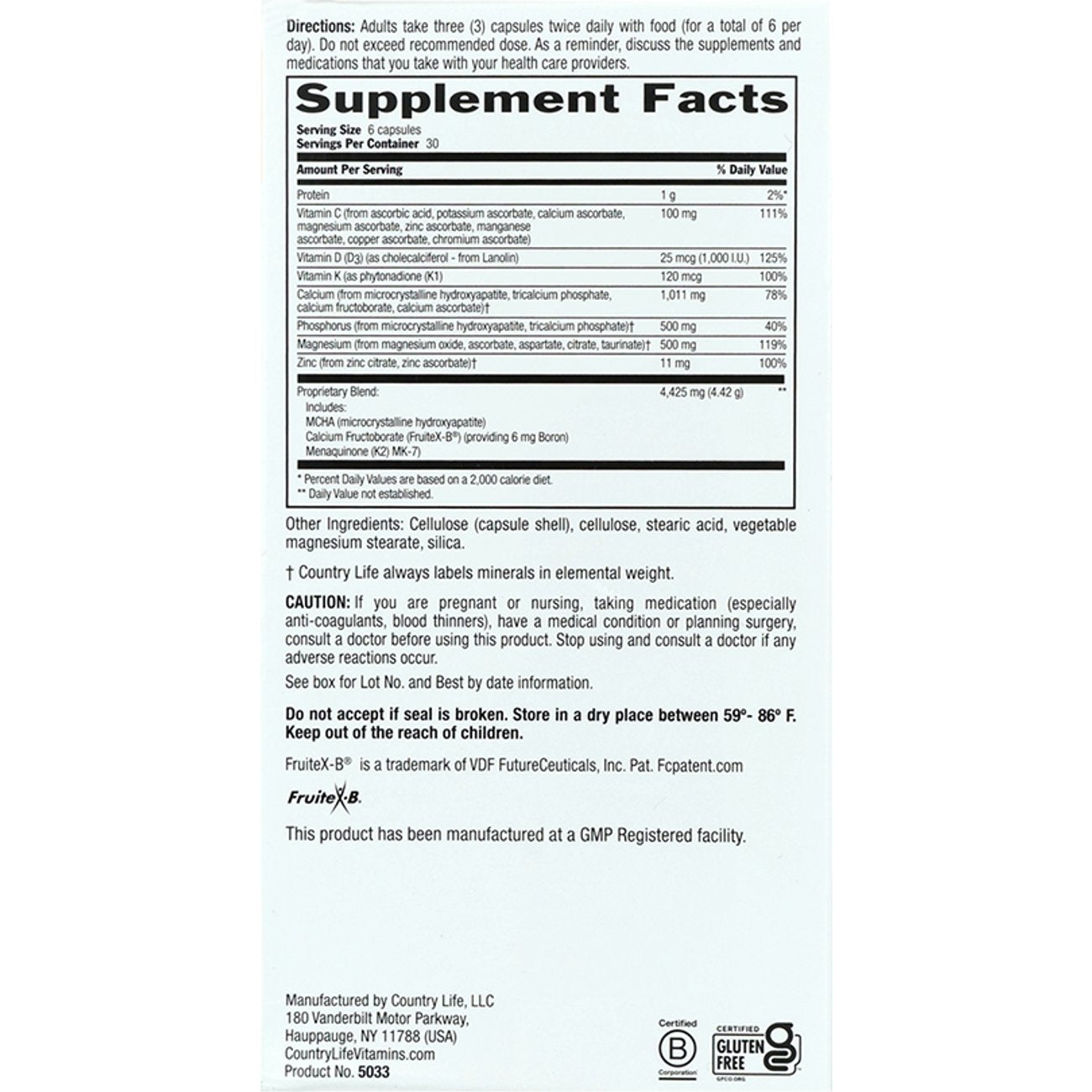 Country Life Vitamins Triple Action Bone Solid Capsules