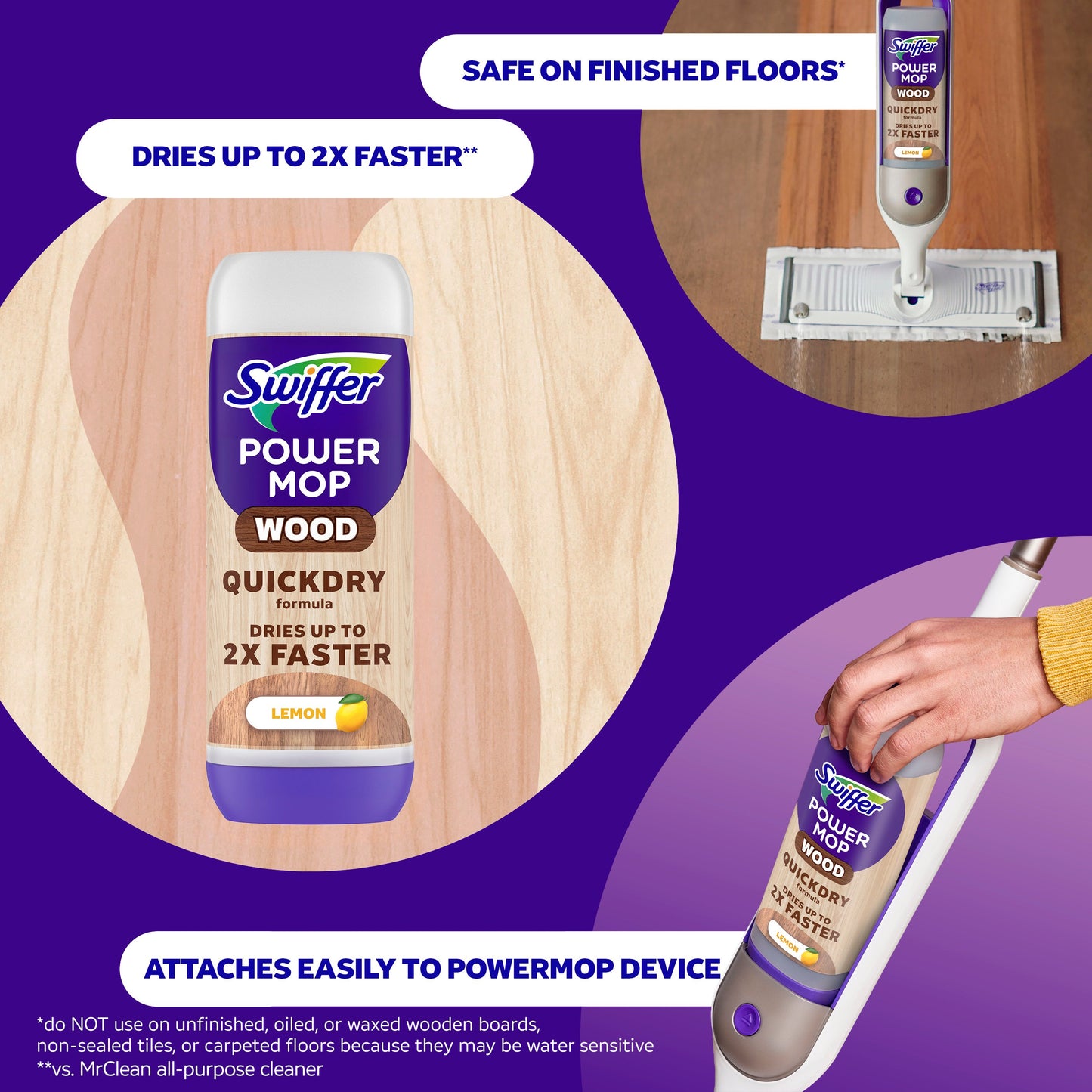 Swiffer Power Mop Wood Refill Solution QuickDry Hardwood Floor Cleaner - Lemon Scent