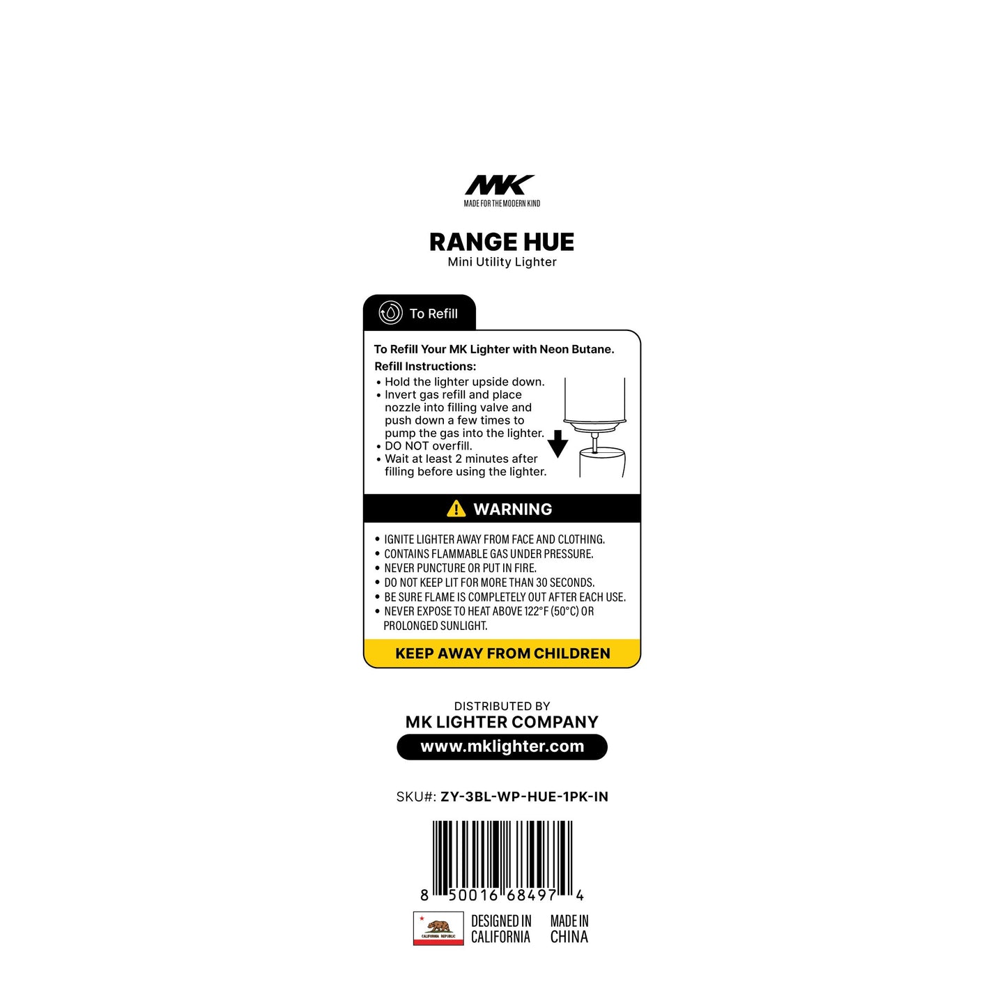 MK Lighter Range Hue Mini Utility Lighter - Assorted