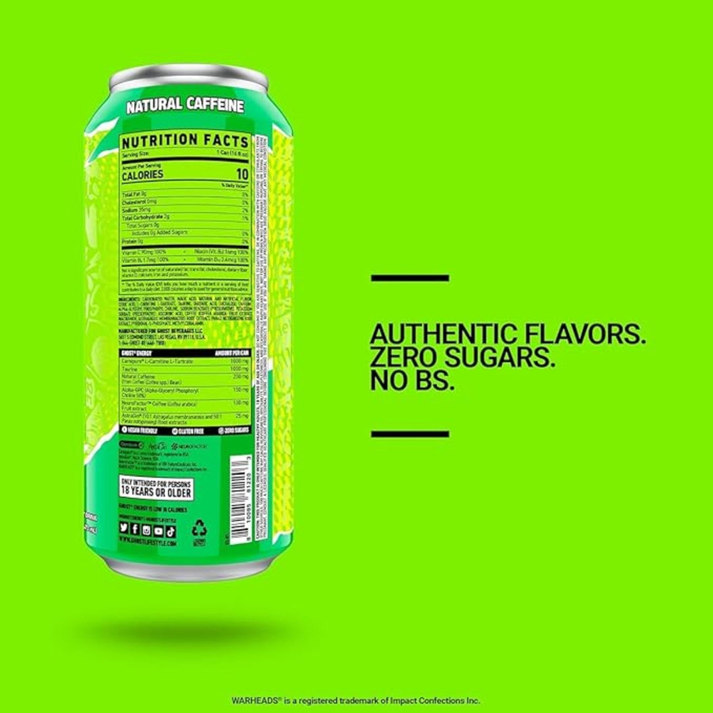 Ghost Zero Sugar Warheads Sour Green Apple Energy Drink