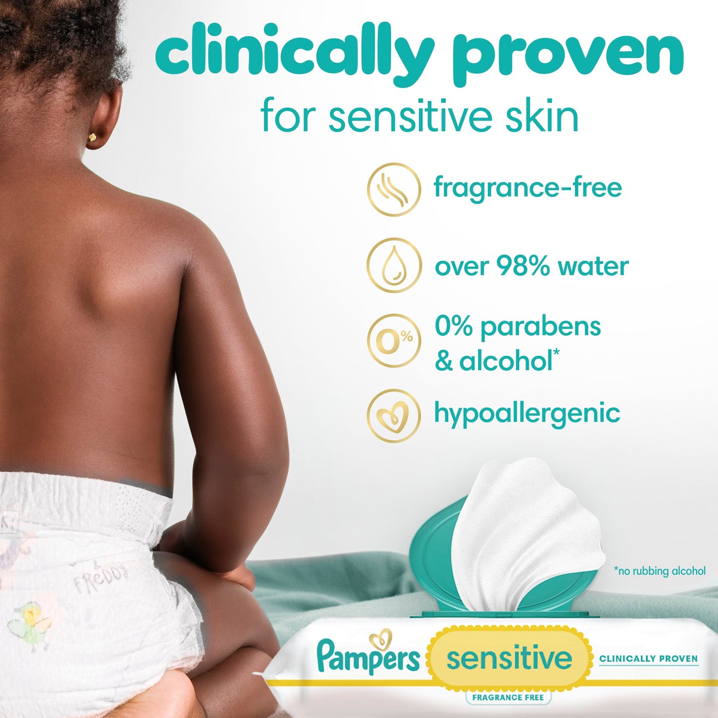 Pampers Sensitive Baby Wipes - Fragrance Free, Water Based, 12 pk