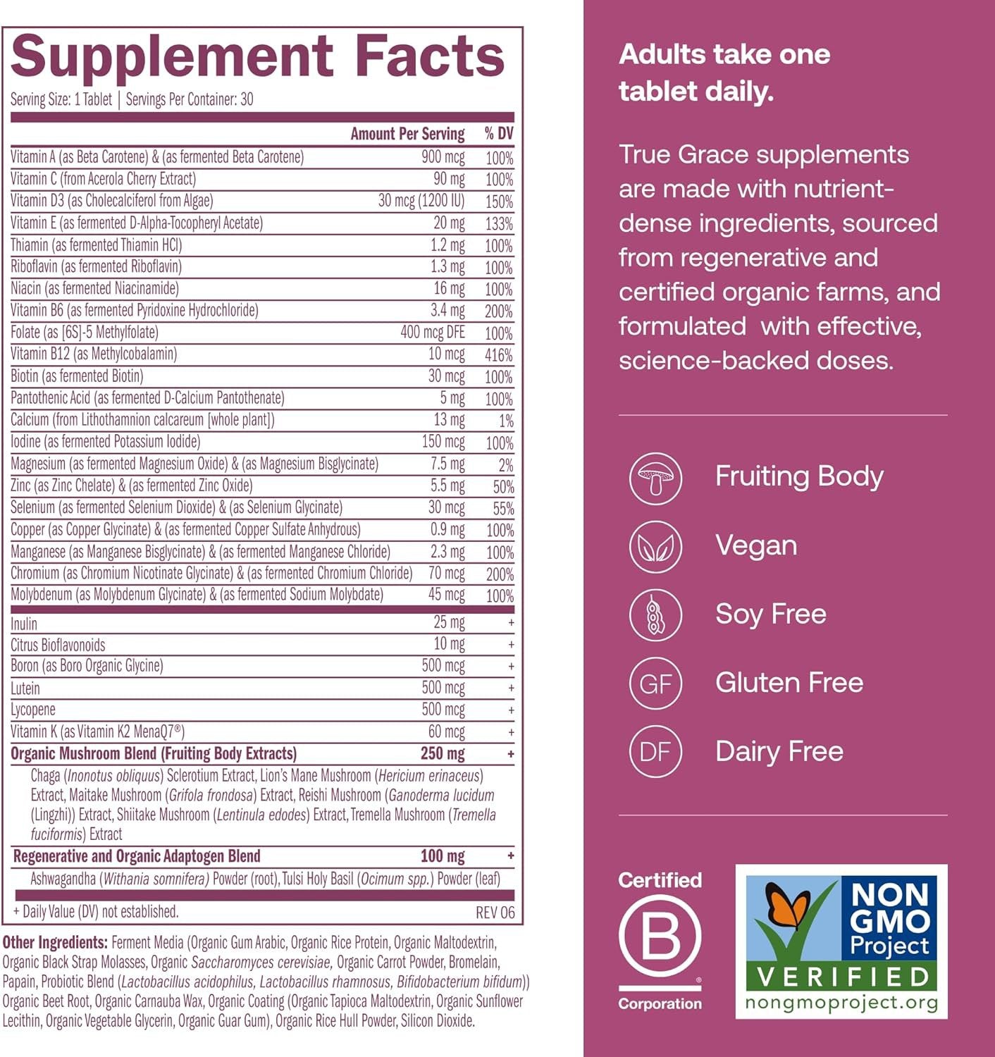 True Grace One Daily Women's Multivitamin Vegan Tablets