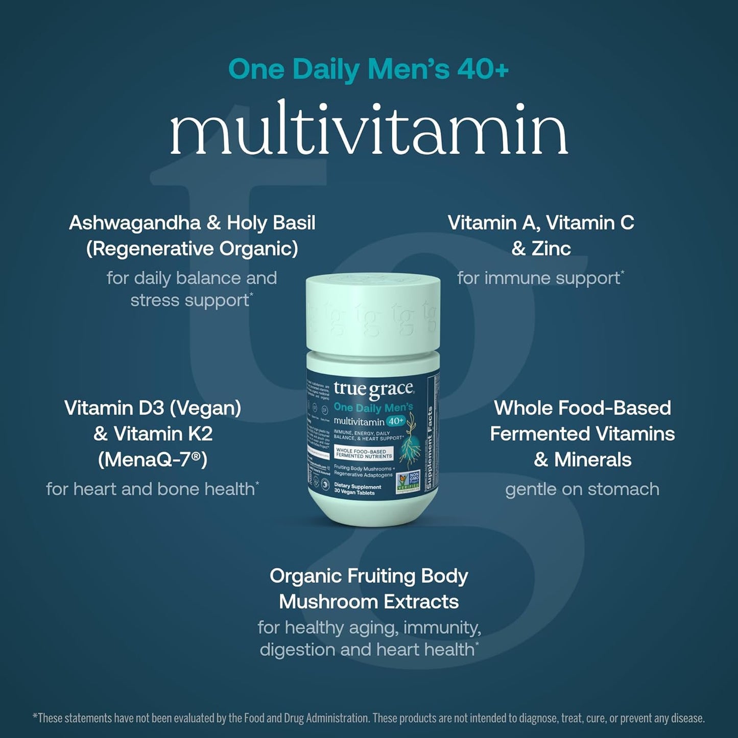 True Grace One Daily Men's Multivitamin 40+ Vegan Tablets