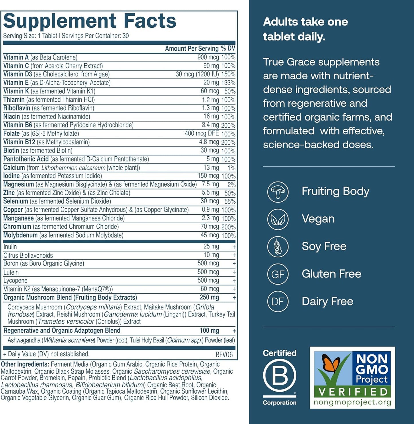 True Grace One Daily Men's Multivitamin Vegan Tablets