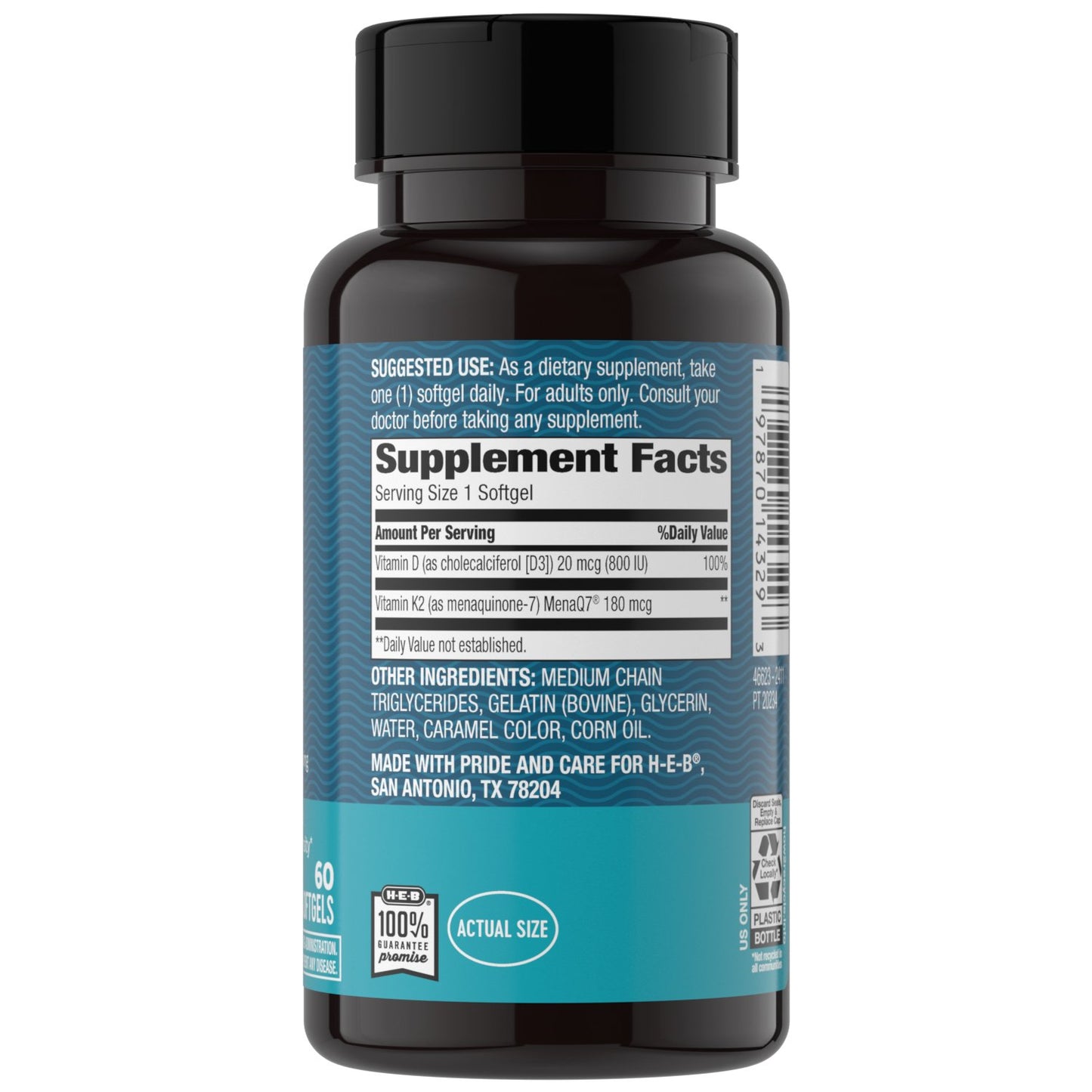 H-E-B Vitamins Advanced K2 180mcg  + D3 20mcg Softgels