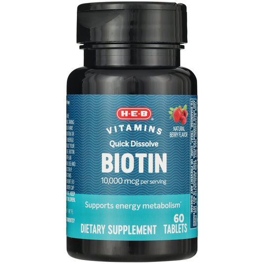 H-E-B Vitamins Biotin 10,000 mcg Quick Dissolve Tablets - Berry