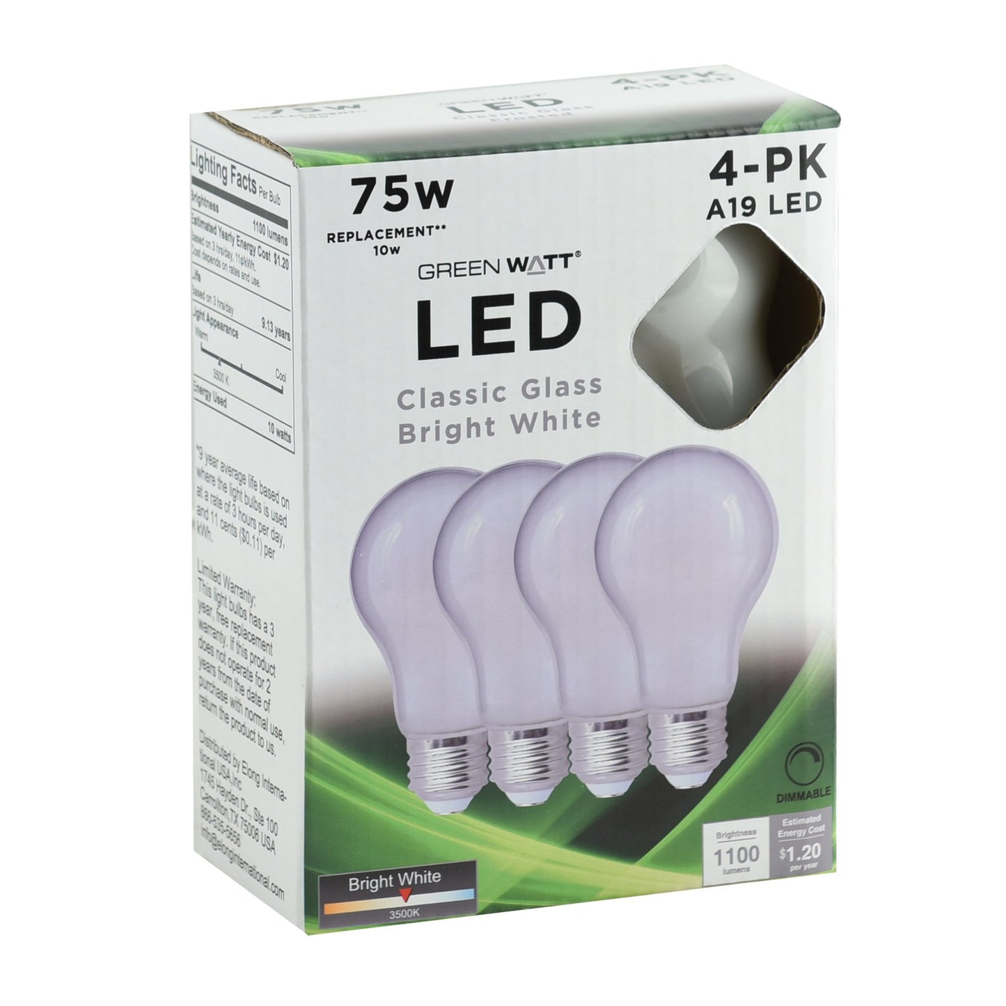 Green Watt A19 75-Watt Frosted LED Light Bulbs - Bright White