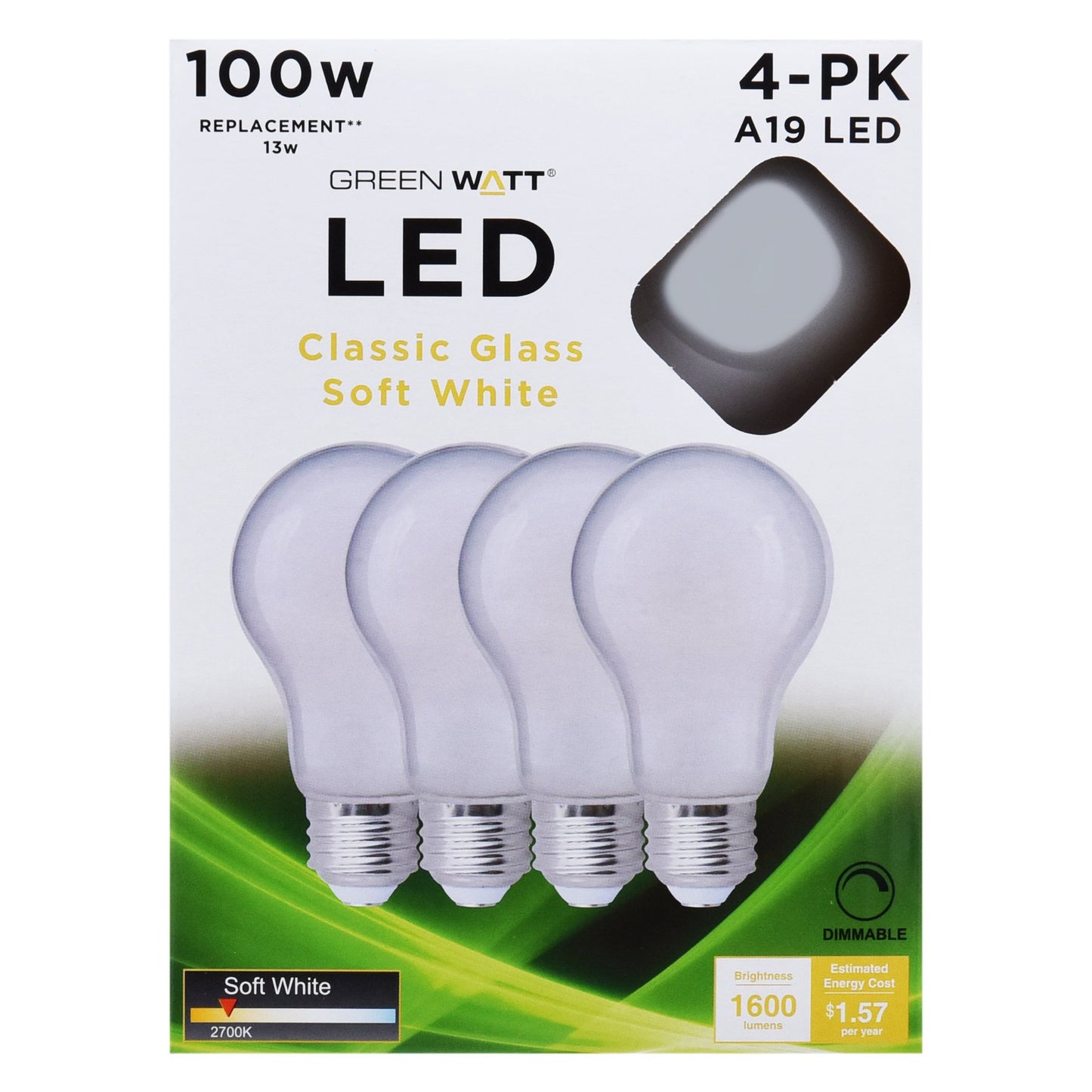 Green Watt A19 100-Watt Frosted LED Light Bulbs - Soft White