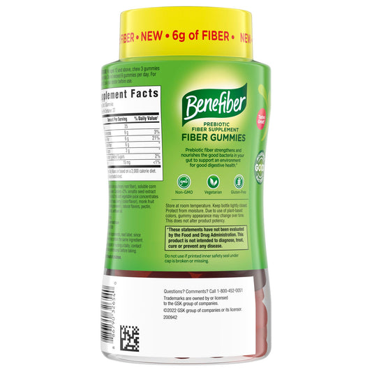 Benefiber Prebiotic Fiber Supplement Gummies for Digestive Health, Assorted Fruit Flavor